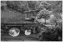 Stone bridge, pavilion, and Luu Khiem Lake, Tu Duc Tomb. Hue, Vietnam ( black and white)