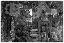 Store selling traditional party decorations, old quarter. Hanoi, Vietnam ( black and white)