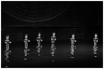 Water puppets (6 characters with lotus), Thang Long Theatre. Hanoi, Vietnam (black and white)
