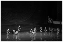 Water puppets (12 characters from various skits), Thang Long Theatre. Hanoi, Vietnam (black and white)