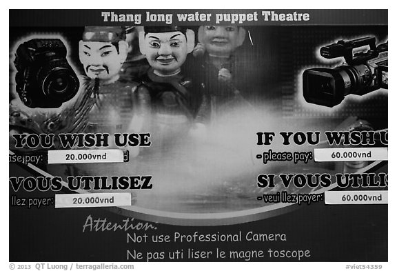 Camera use regulations, Thang Long Theatre. Hanoi, Vietnam (black and white)