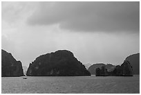 Limestone monolithic islands. Halong Bay, Vietnam (black and white)