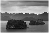 Panoramic view of islets. Halong Bay, Vietnam (black and white)