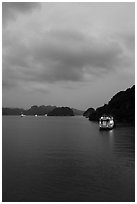 Tour boats lights at dawn. Halong Bay, Vietnam ( black and white)