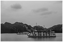 Two tour boats at dawn. Halong Bay, Vietnam ( black and white)