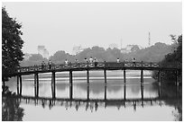 The Huc Bridge in early morning, Hoang Kiem Lake. Hanoi, Vietnam ( black and white)