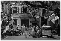 Early morning food shopping, old quarter. Hanoi, Vietnam ( black and white)