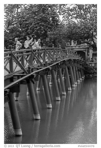 The Huc (morning sunlight) Bridge. Hanoi, Vietnam (black and white)
