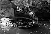 Stairs and wharf inside cave, Trang An. Ninh Binh,  Vietnam (black and white)