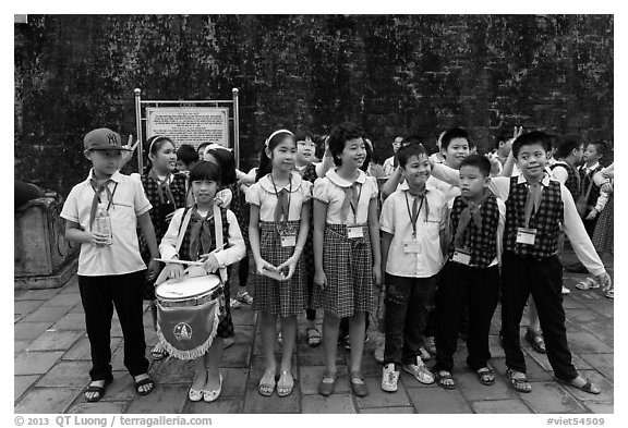 Children of Communist youth organization. Hanoi, Vietnam (black and white)