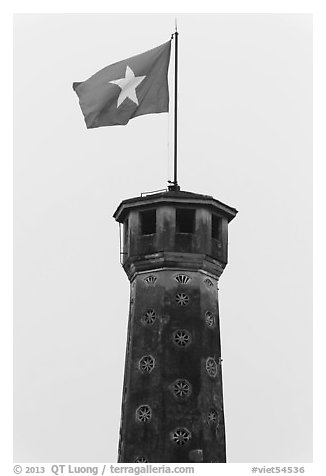 Vietnamese flag flying over flag tower, Hanoi Citadel. Hanoi, Vietnam