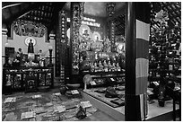 Inside Phung Son Pagoda, district 11. Ho Chi Minh City, Vietnam (black and white)