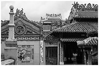 Roof and wall details, Le Van Duyet temple, Binh Thanh district. Ho Chi Minh City, Vietnam (black and white)
