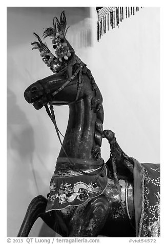 Wooden horse, Le Van Duyet temple, Binh Thanh district. Ho Chi Minh City, Vietnam (black and white)