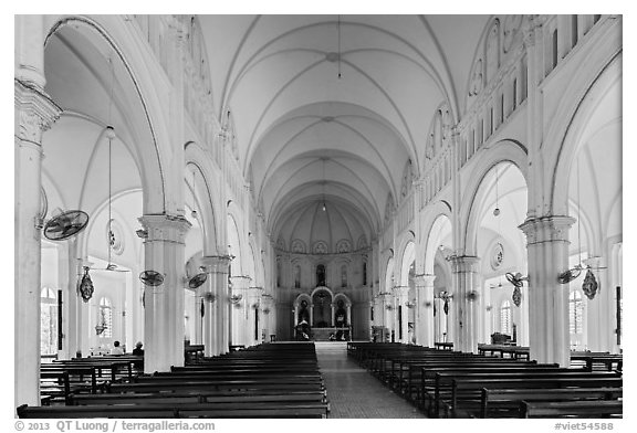 Cho Quan Church interior, district 5. Ho Chi Minh City, Vietnam (black and white)