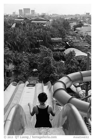 Woman on tall water slide, Dam Sen Water Park, district 11. Ho Chi Minh City, Vietnam