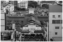 Ben Thanh covered market from above. Ho Chi Minh City, Vietnam (black and white)