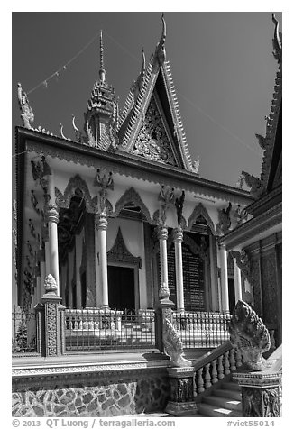 Khmer pagoda. Tra Vinh, Vietnam (black and white)