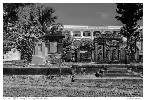 Vo Family cemetery. Tra Vinh, Vietnam (black and white)