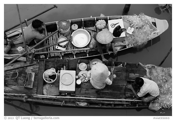 Two fishing sampans side-by-side seen from above. Can Tho, Vietnam