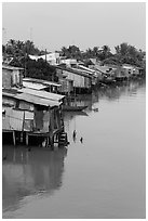 Stilt houses. Mekong Delta, Vietnam (black and white)