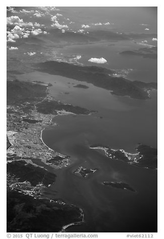 Aerial view of Nha Trang Bay and Van Phong Bay. Vietnam (black and white)