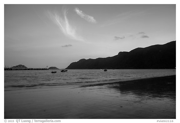 An Hai Beach and Con Son Bay at sunset. Con Dao Islands, Vietnam (black and white)