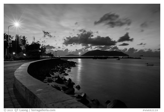 Con Son seafront at dawn. Con Dao Islands, Vietnam (black and white)