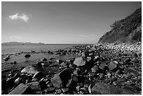 Rocky coastline, Bay Canh Island, Con Dao National Park. Con Dao Islands, Vietnam ( black and white)