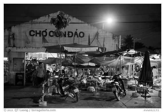 Market at night, Con Son. Con Dao Islands, Vietnam (black and white)