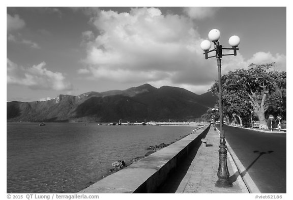 Deserted seafront street, Con Son. Con Dao Islands, Vietnam (black and white)