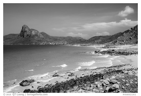 Turquoise water and Ba Island. Con Dao Islands, Vietnam (black and white)