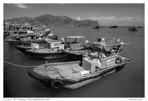 Ben Dam fishing harbor. Con Dao Islands, Vietnam (black and white)