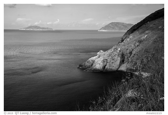 Cau Islet, Bay Canh Island, and Tau Be Cape. Con Dao Islands, Vietnam (black and white)