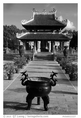 Urn and shrine, Hang Duong Cemetery. Con Dao Islands, Vietnam (black and white)