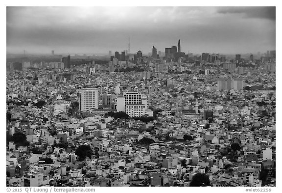 Aerial view of city skyline. Ho Chi Minh City, Vietnam (black and white)