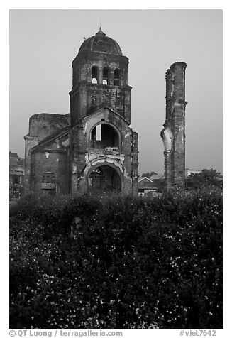 Bombed church ruins, Dong Hoi. Vietnam (black and white)