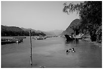 River with kids playing, Son Trach. Vietnam ( black and white)