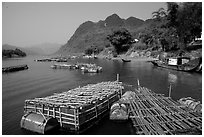 Floating fish cages, Son Trach. Vietnam (black and white)