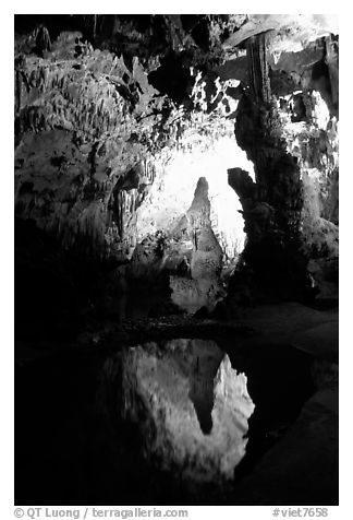 Cave formations reflected in a pond, lower cave, Phong Nha Cave. Vietnam