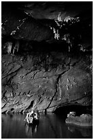 Boat and tunnel, Phong Nha Cave. Vietnam ( black and white)
