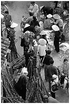 Cane sugar stand seen from above, Cho Ra Market. Northeast Vietnam (black and white)