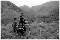 Hmong people in the Tram Ton Pass area. Northwest Vietnam (black and white)