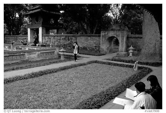 Gardens of the temple of Litterature. Hanoi, Vietnam (black and white)