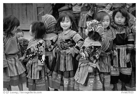 black and white flowers photography. Flower Hmong schoolchildren.
