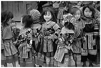 Flower Hmong schoolchildren. Bac Ha, Vietnam (black and white)