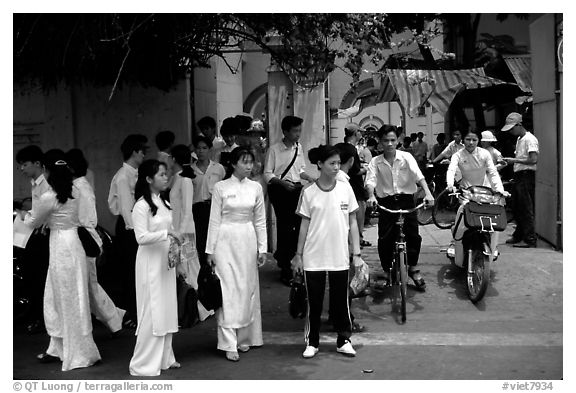 Uniformed school children. Ho Chi Minh City, Vietnam (black and white)