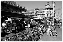 Bicycles parked near the Bin Tay market, district 6. Cholon, Ho Chi Minh City, Vietnam (black and white)