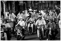 Dense two-wheel traffic. Ho Chi Minh City, Vietnam (black and white)