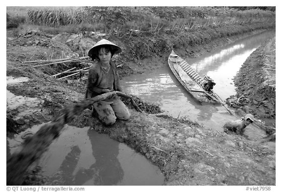 Mechanized irrigation. Mekong Delta, Vietnam (black and white)
